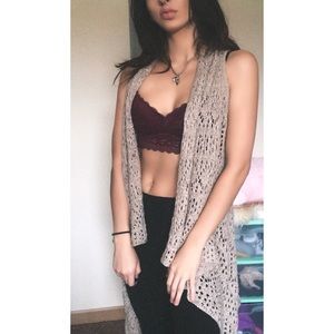 Brown knit sleeveless cardigan